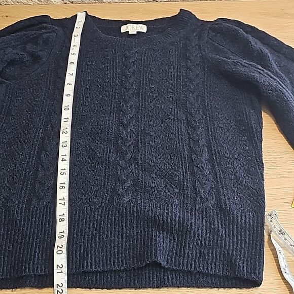 J. Crew NWOT Pointelle cable-knit crewneck sweater alpaca wool navy Small‎ - Picture 9 of 10